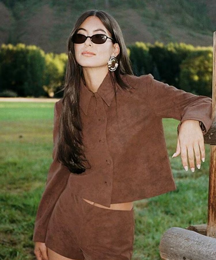 The Emily Faux Suede Jacket in a rich brown tone