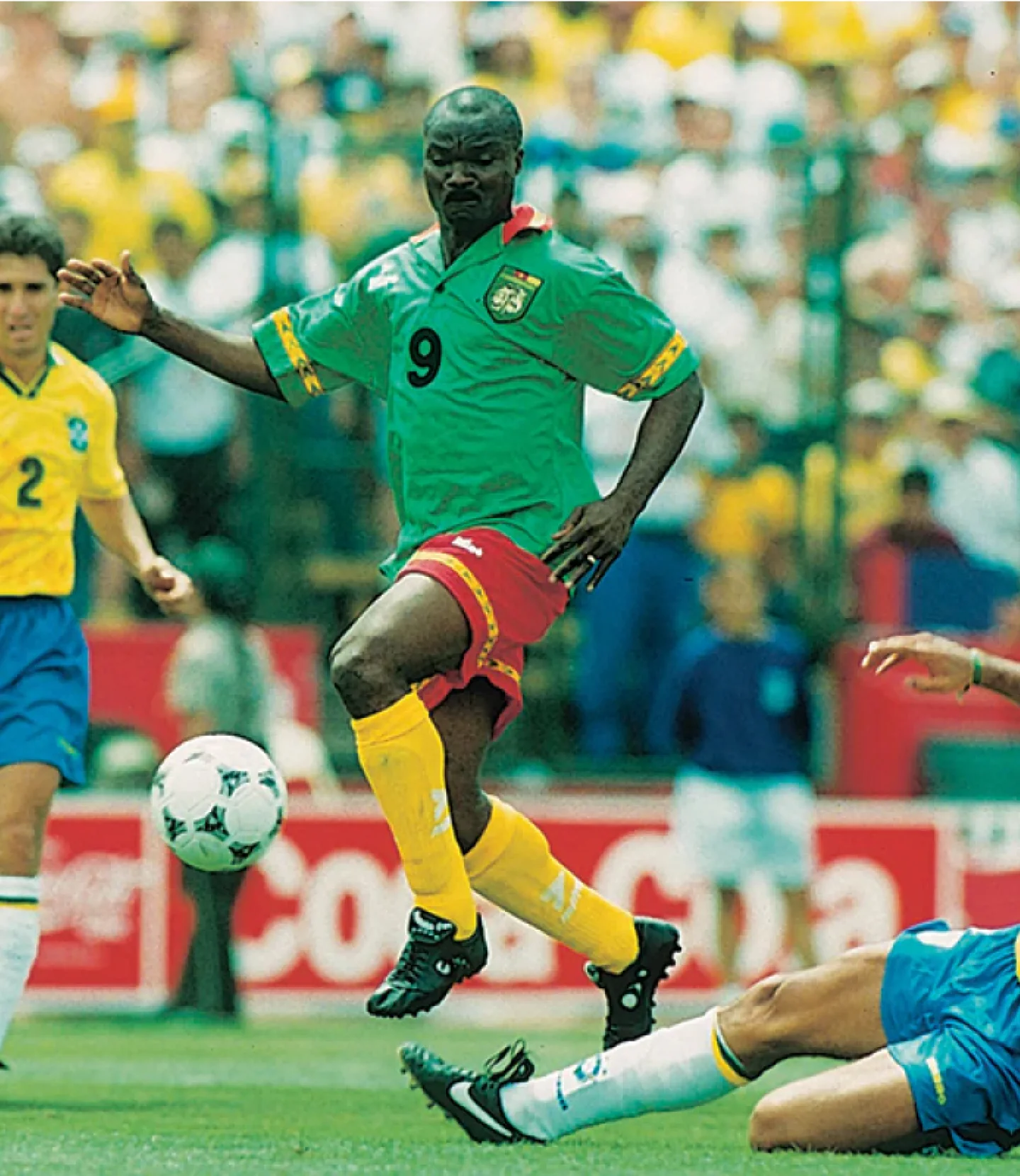 A collage of vintage black and white photos featuring football legends wearing leather boots.