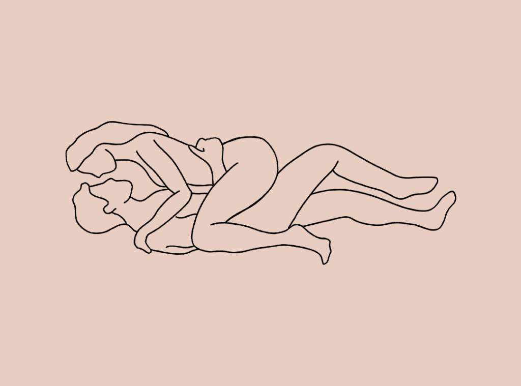 Illustration of a sitting, hugging straddle position for emotional connection.