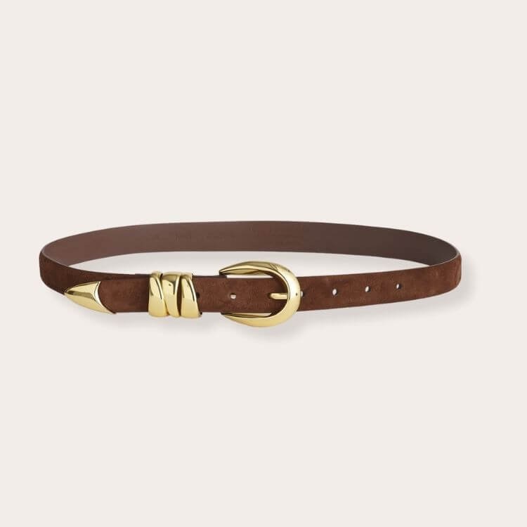 Madewell Triple Metal Keeper Belt in tan suede.