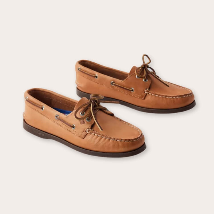 Classic leather Sperry boat shoes with signature 360-degree lacing.
