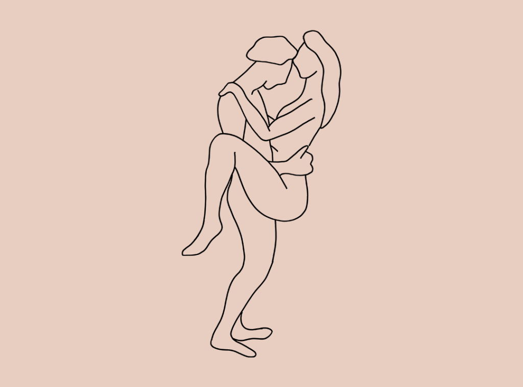 Illustration of a standing intimacy position against a wall.