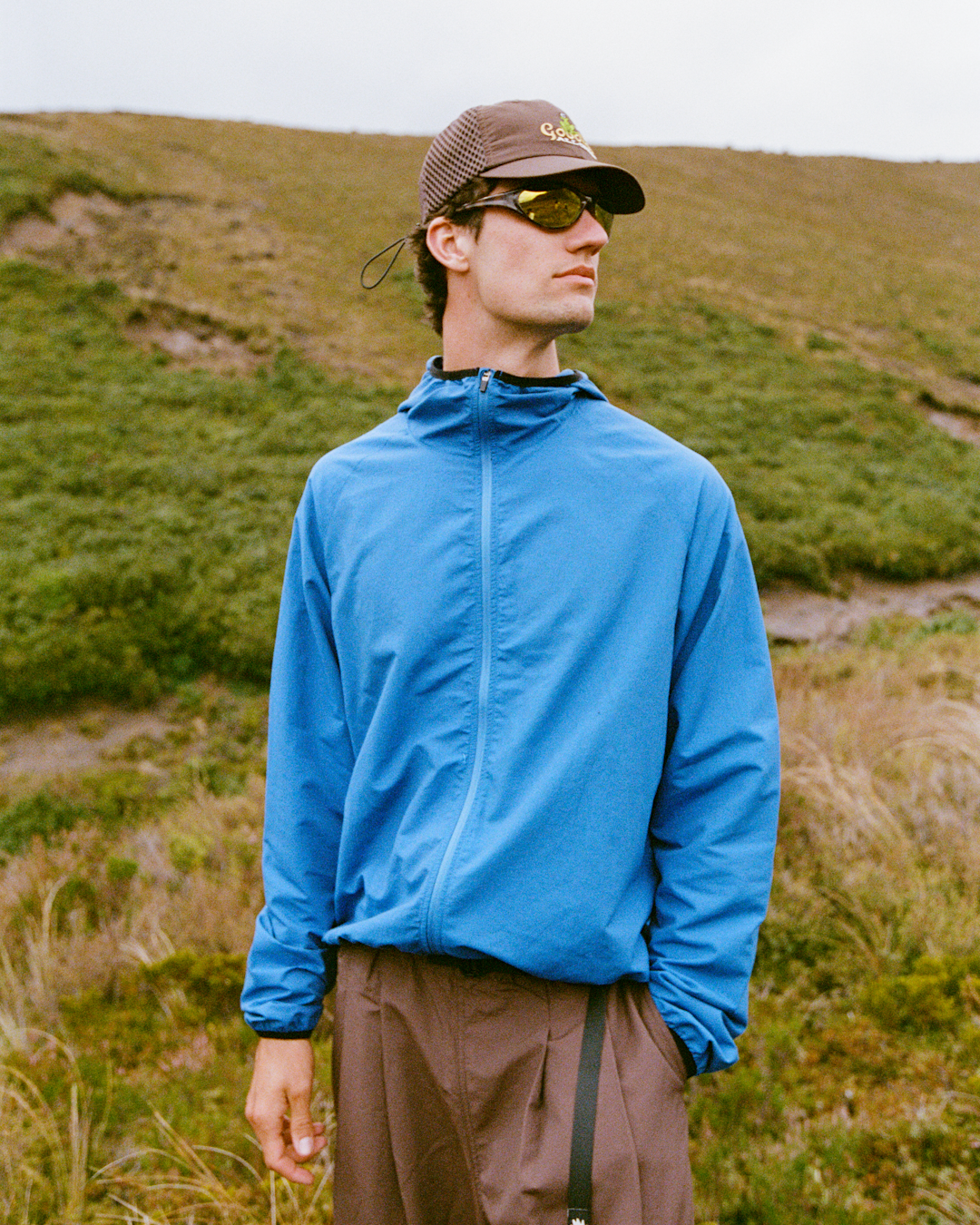 Extreme close-up macro shot of the hemp-nylon fabric texture showing the weave pattern.
