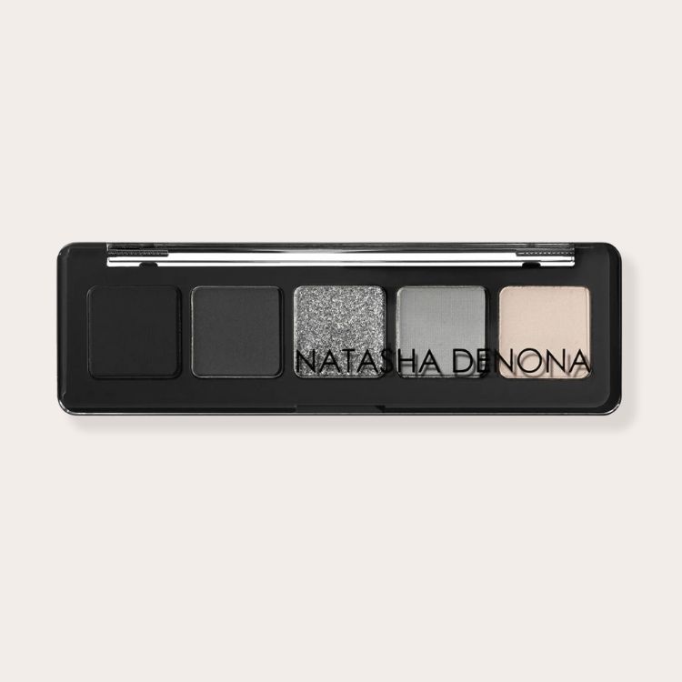 Natasha Denona Mini Xenon Eyeshadow Palette featuring black, grey, and white shades.