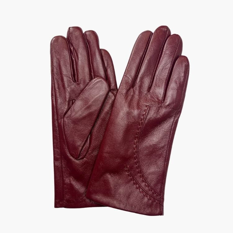 Pair of sleek genuine leather gloves in a deep wine-red tone.