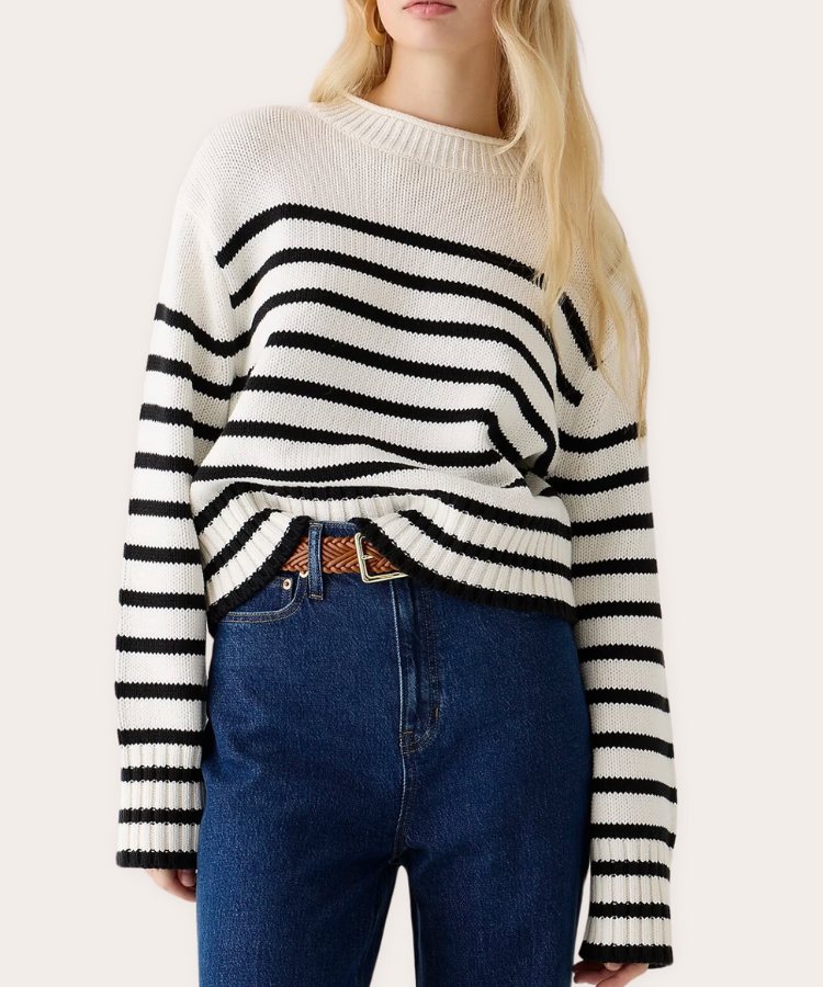 A classic navy and white striped sweater from J.Crew.