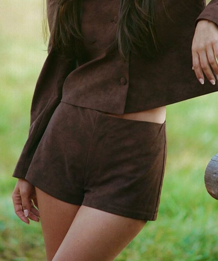 The Rebecca Faux Suede Shorts matching the Emily Jacket