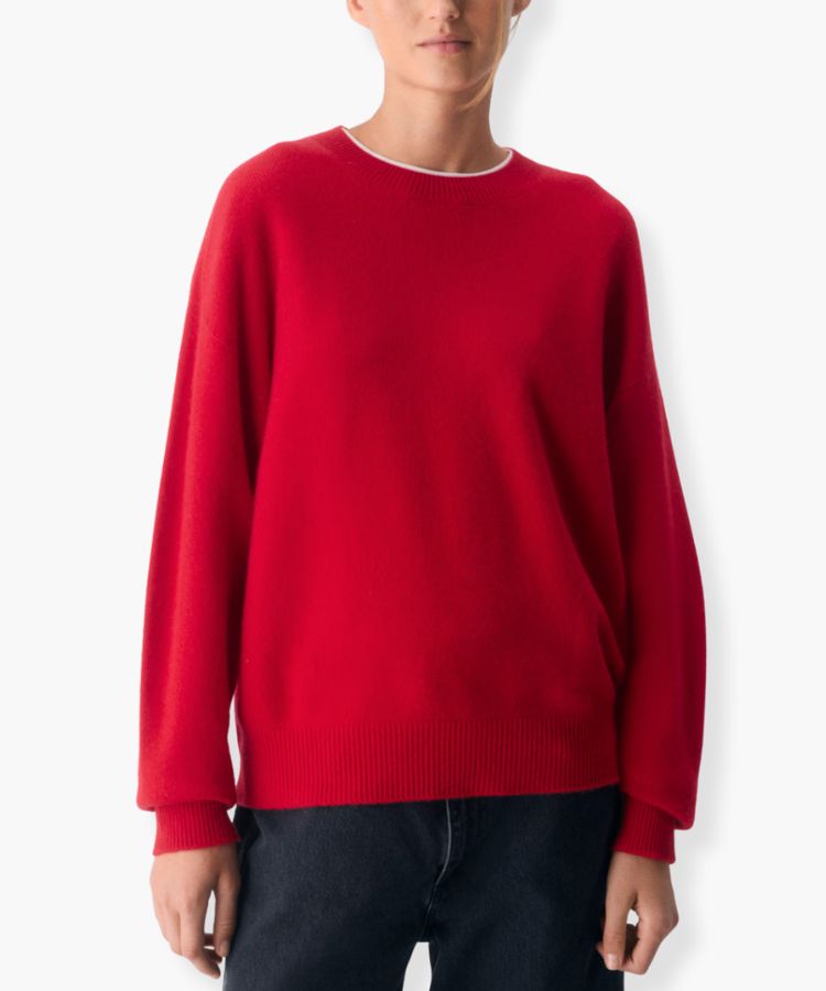 Aritzia Isabelle Wool Cashmere Sweater in a classic red hue.