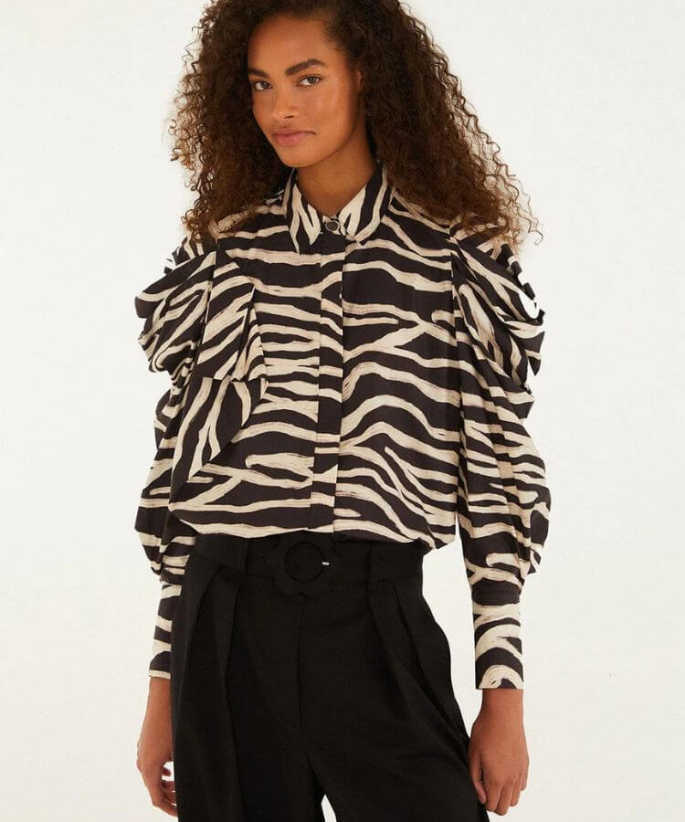 Zebra-print ruffle shirt by Farm Rio.