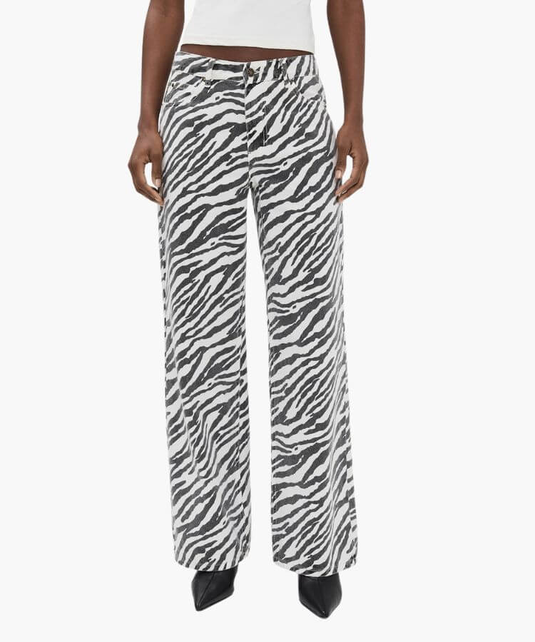 Lioness zebra-print denim jeans.