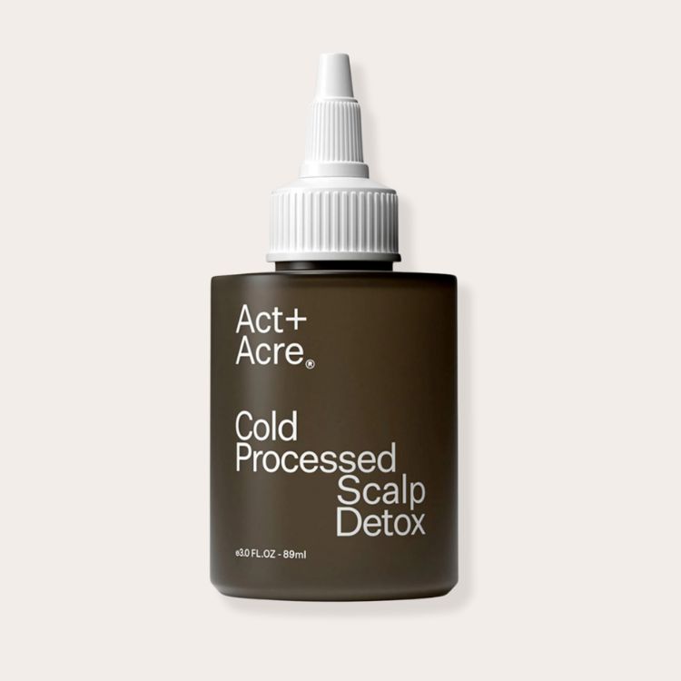 Act + Acre Cold Processed Scalp Detox Oil in a dropper bottle.