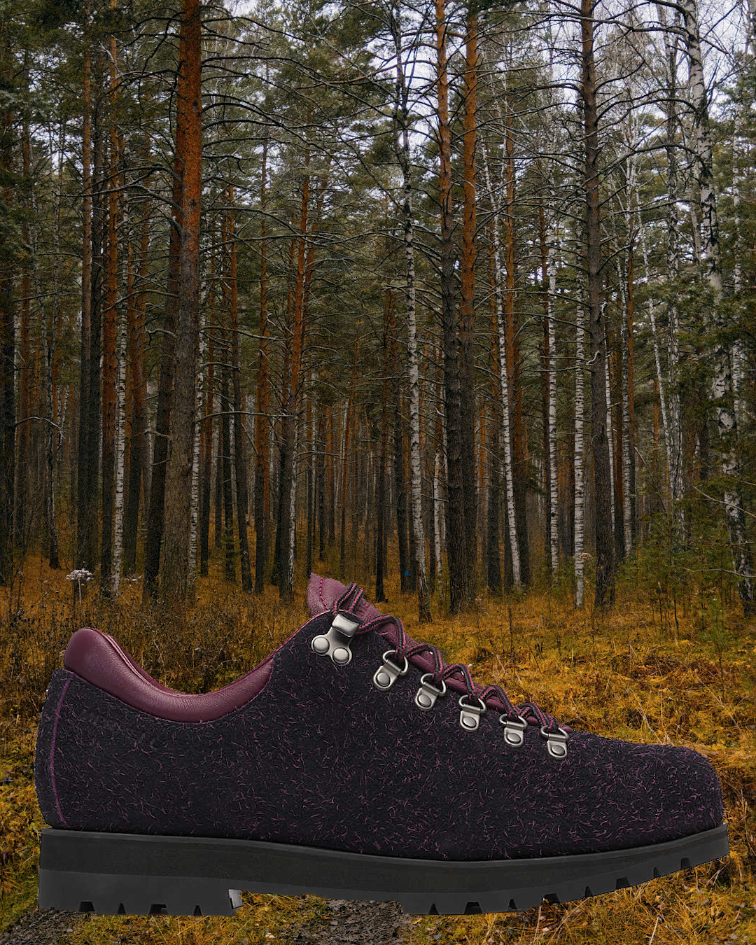 A flat lay grid featuring four different 2026 hiking shoe releases ranging from technical to luxury styles.