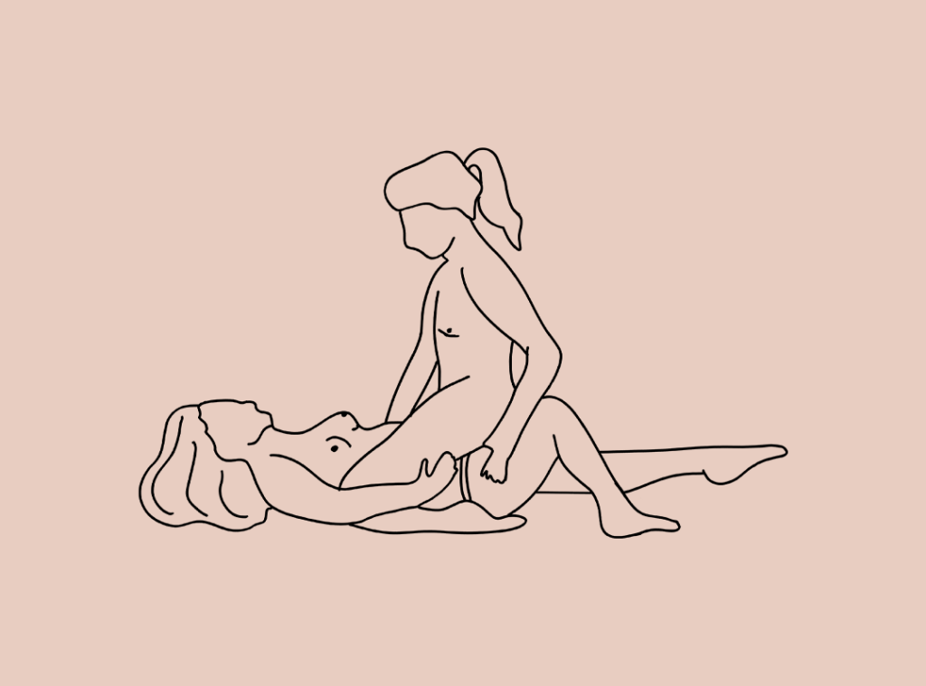 Illustration of a straddle or grinding sex position for partner control.