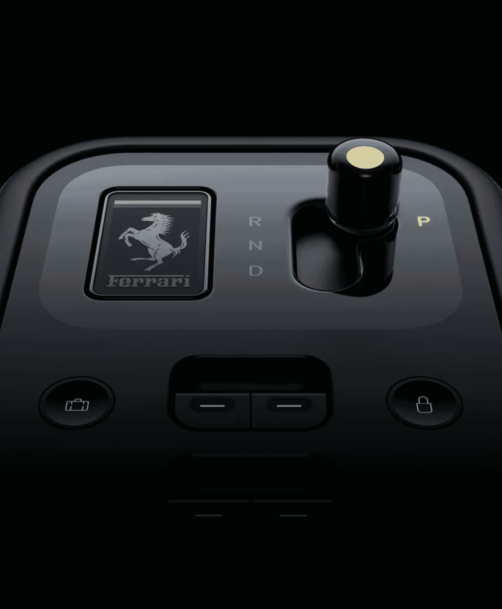 Interior wide shot of the Ferrari Luce showing the full four-seater configuration and cabin layout.