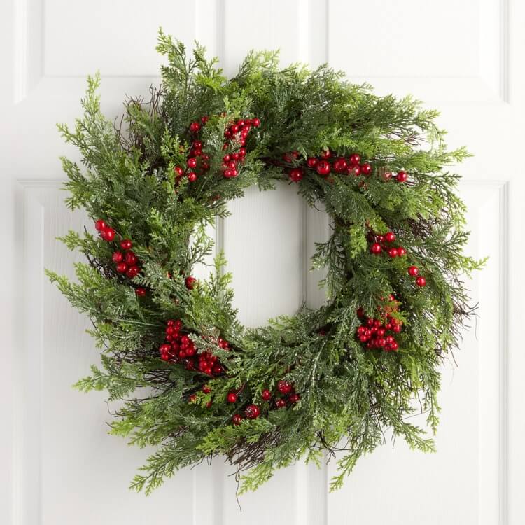 Faux Cypress and Red Berries Wreath
