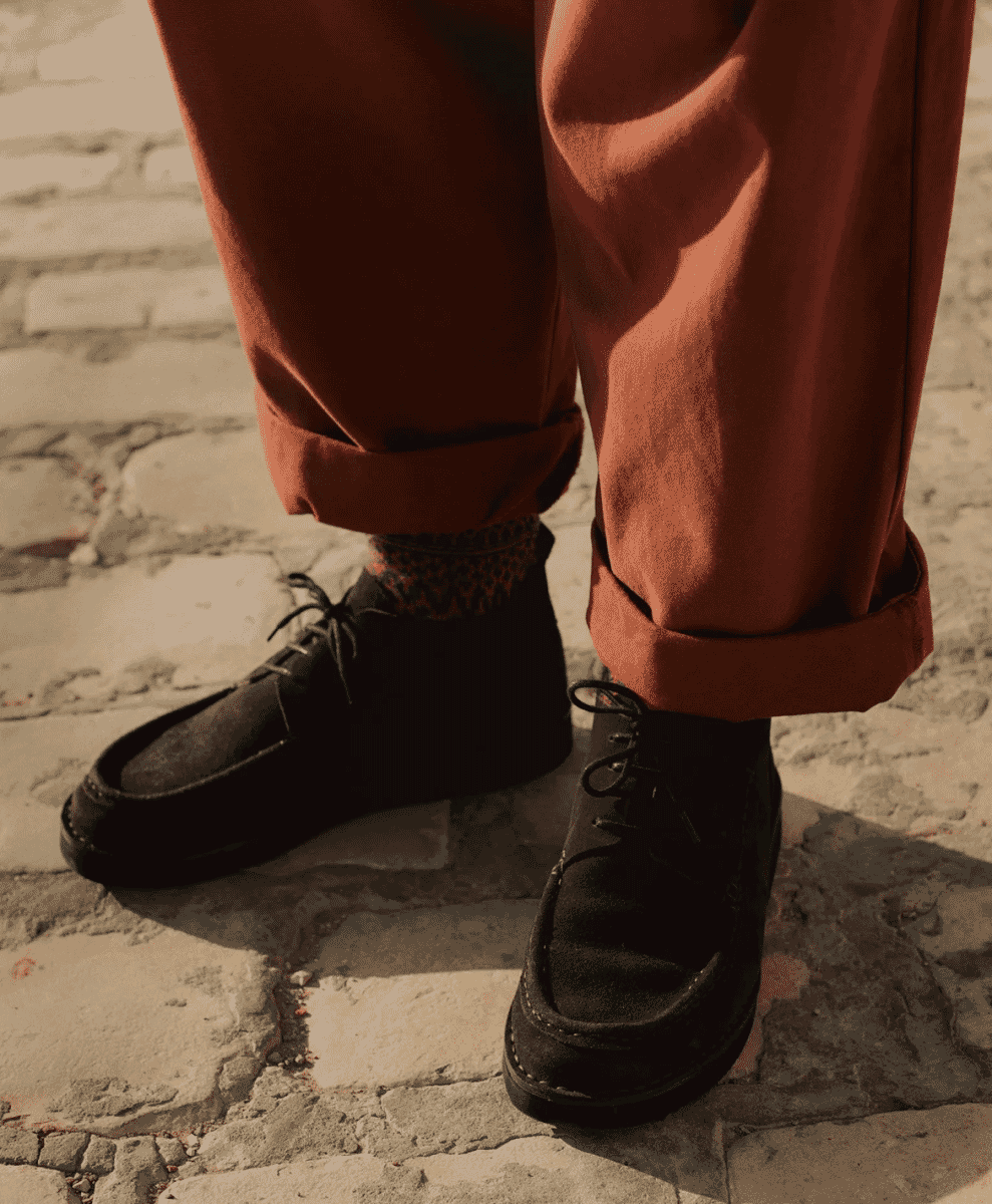 A lifestyle shot of various smart casual shoe brands for men.