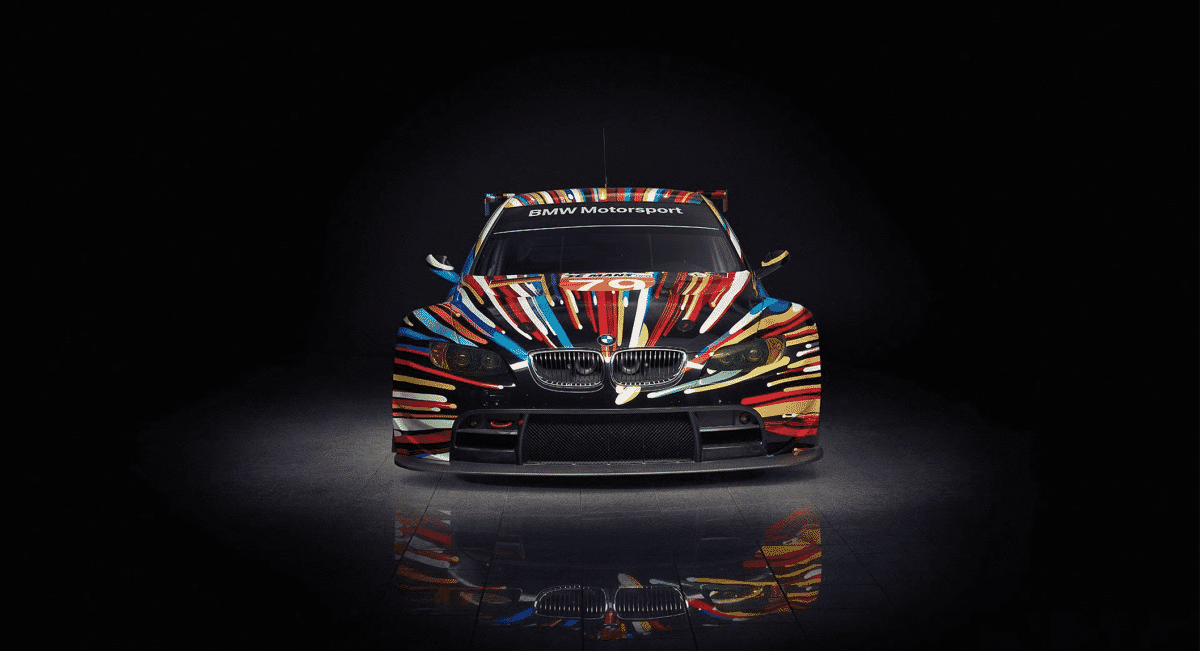BMW M3 GT2 race car with explosive colorful lines by Jeff Koons.