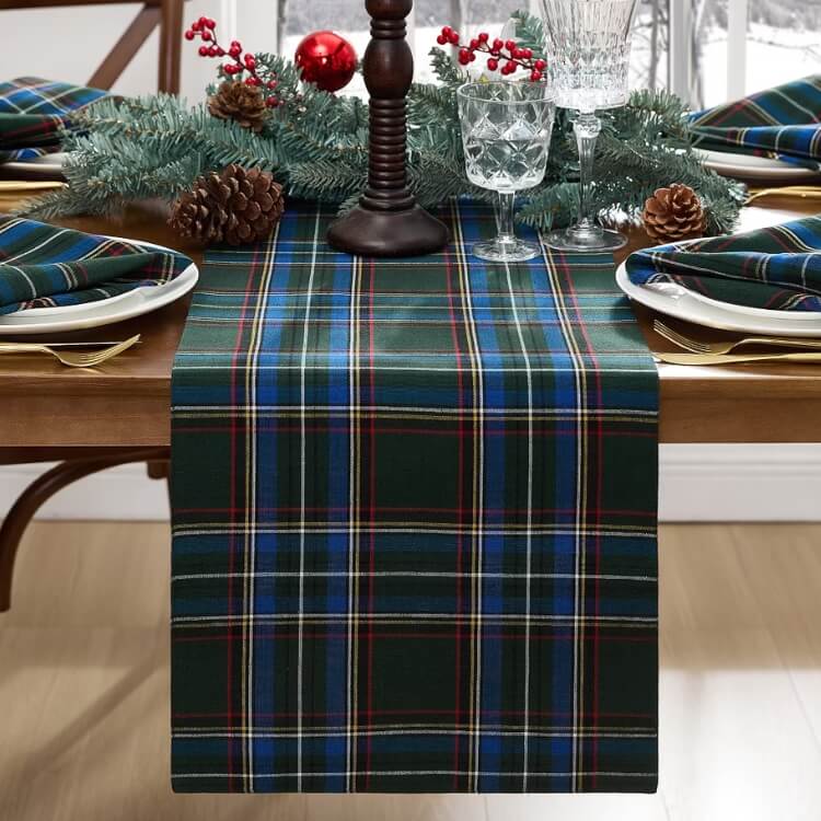 Plaid Table Runner with holiday settings