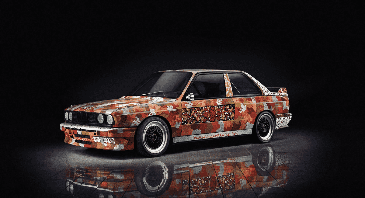 BMW M3 Group A covered in traditional Australian Aboriginal dot art by Michael Jagamara Nelson.