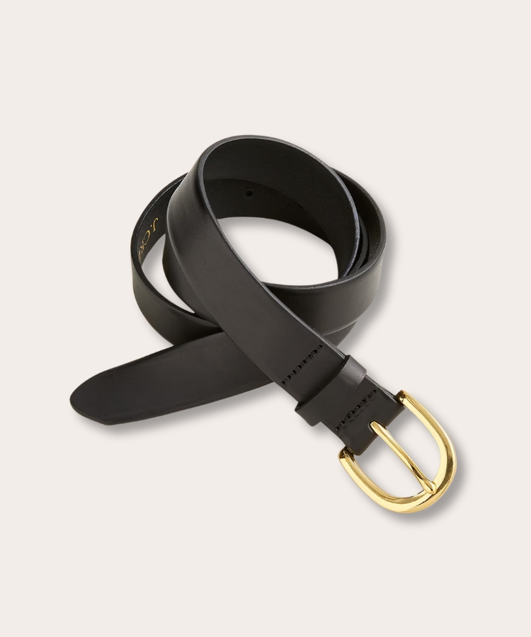 A sleek black Italian leather belt with a simple buckle.