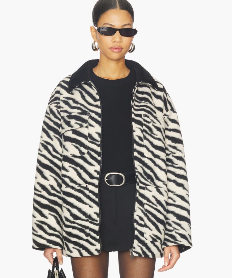 Revolve zebra-print barn jacket.